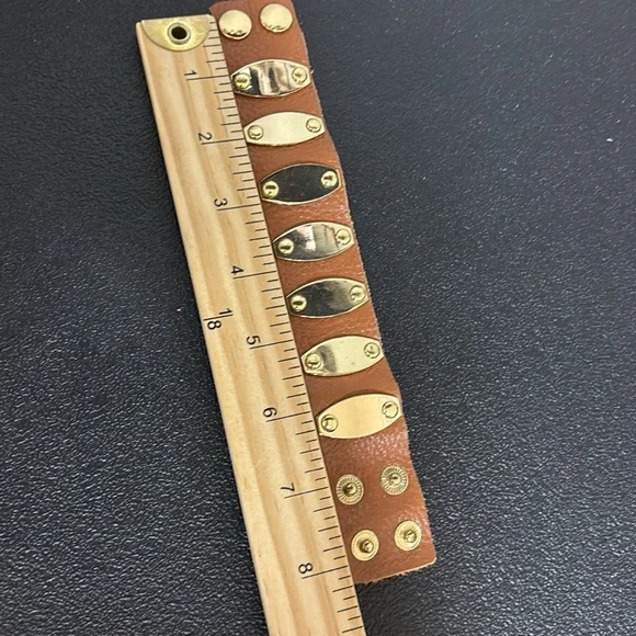 Gold Studded Brown Leather Bracelet - Picture 5 of 6